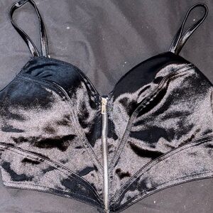 Black Velvet Crop Top with Zipper